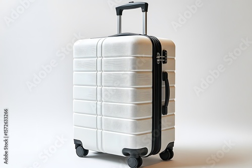 Textured White Hardside Suitcase with Telescoping Handle and Com