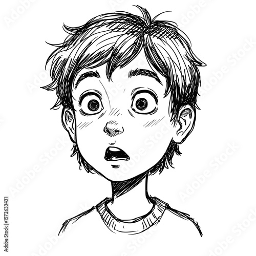 Surprised boy with short hair looking astonished on white background