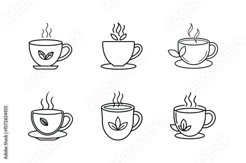 herbal tea cup icon line art vector illustration