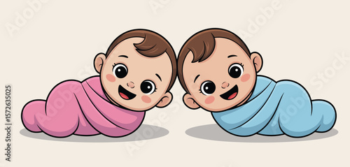Cartoon Twins Babies in Blankets