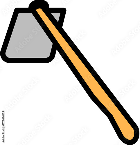 Simple Cartoon Illustration of a Garden Hoe with Wooden Handle and Metal Blade