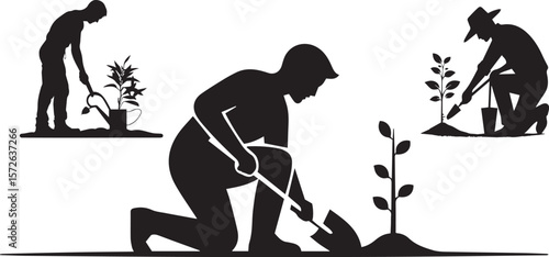 Tree Planting People Silhouette .