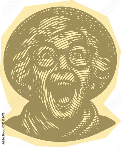  Papercut lined vibrant vector of excited emotional grandma with glasses and open mouth, colorful retro style elderly woman expression stamp illustration for fun senior character designs