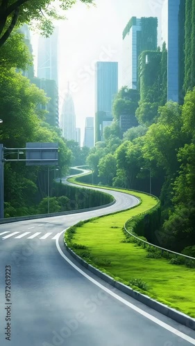 Wallpaper Mural Winding road through green landscape with urban skyline in background   Torontodigital.ca