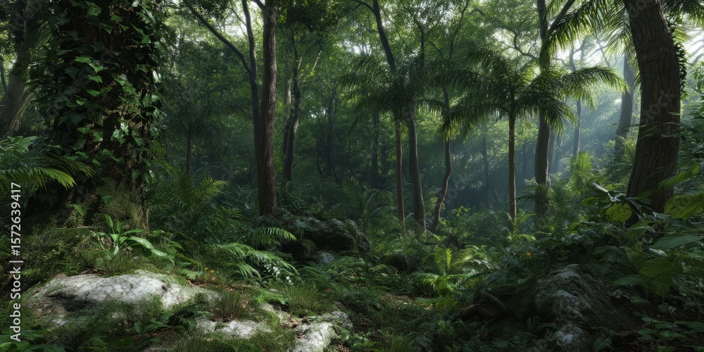 Fototapeta premium Lush tropical forest scene hdr 360 degrees nature hdri environment