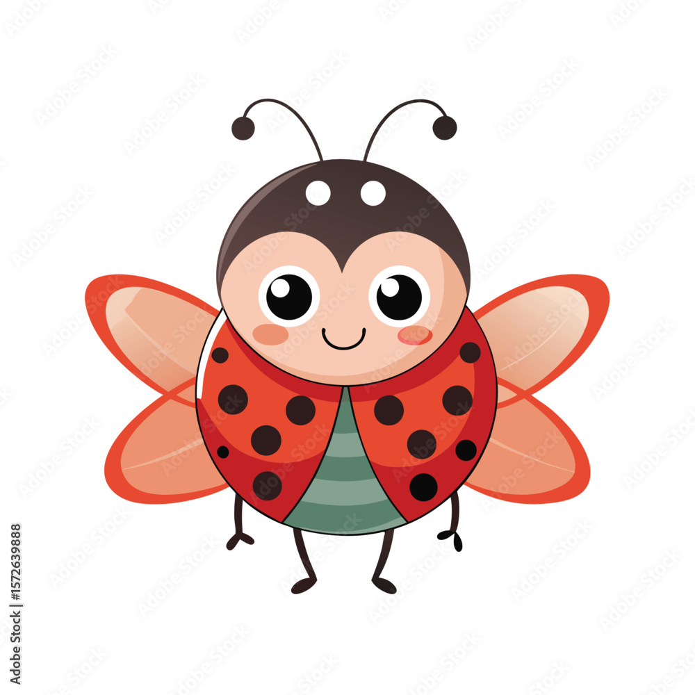 Fototapeta premium Tiny Happy Ladybug with Oversized Head and Dotted Pattern