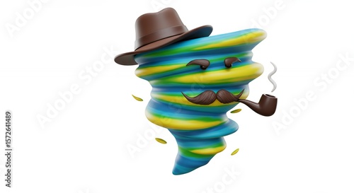 Funny tornado character with hat and pipe