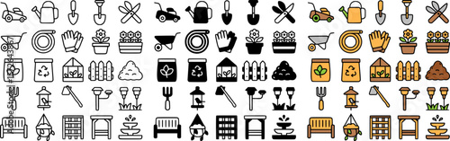 Collection of Simple Black and Colored Garden Icons