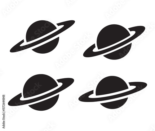 Minimal ringed planet silhouette designs.