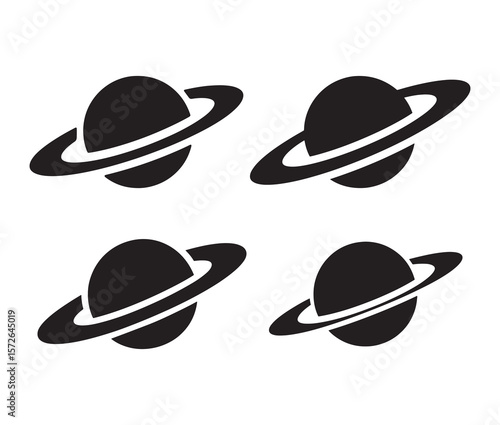 Minimal ringed planet silhouette designs.