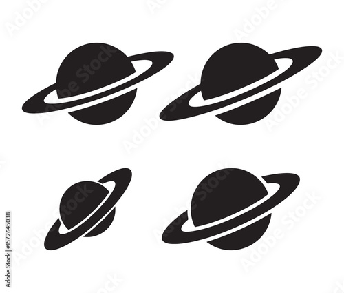 Minimal ringed planet silhouette designs.