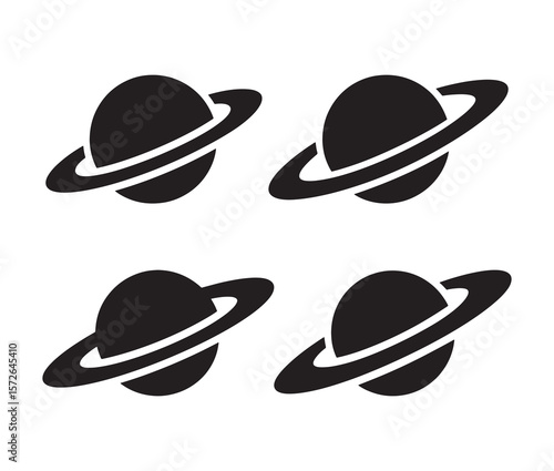 Minimal ringed planet silhouette designs.