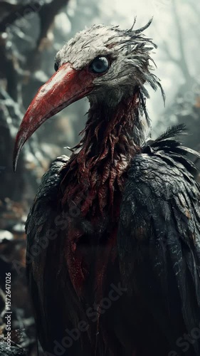 Majestic Bird with Long Beak in Flight