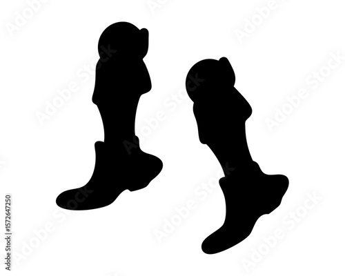 Silhouette of two stylized legs with socks and shoes against a white background