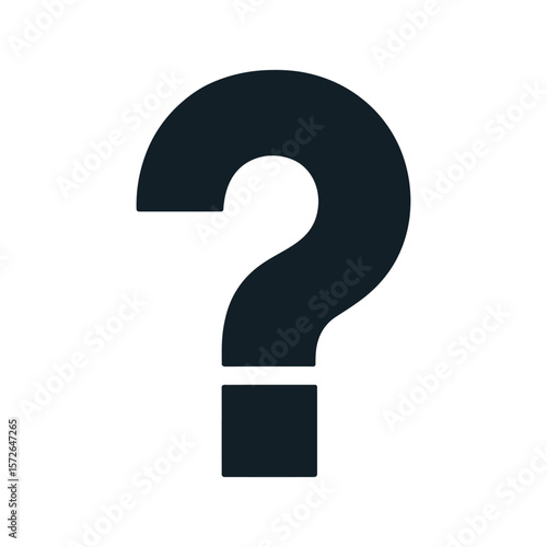 Bold black question mark silhouette against a clean white background.