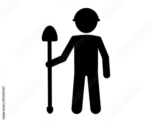 Silhouette of a construction worker holding a shovel, ready to work hard