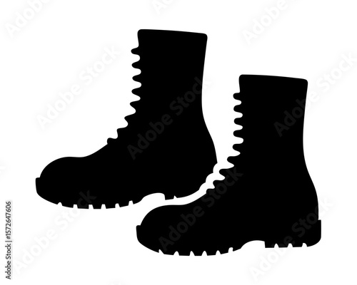 Silhouette illustration of two high laceup military or work boots