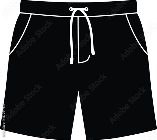 Showcasing, Subject: Black Shorts, Location: Fashion Design Studio, Content Type: Vector Art, Environment: Trendy, Viewpoint: Front, Concept: Fashion