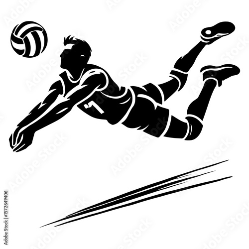 A Determined Defender Dives Horizontally To Keep The Rally Alive.