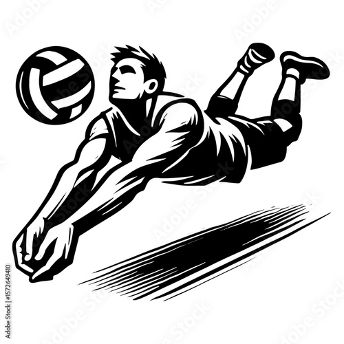 Diving Volleyball Player Stretching Out To Save The Ball