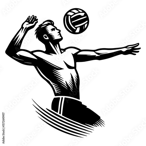Muscular Volleyball Player Swinging Arm For A Forceful Spike