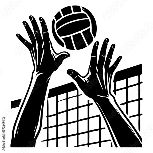 Close-Up of Hands Reaching to Block a Volleyball Over the Net