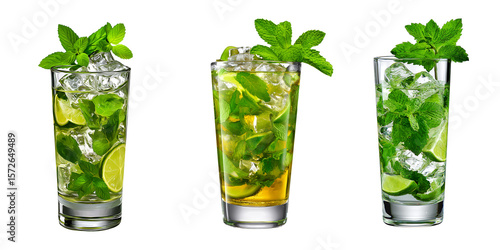 Wallpaper Mural Set of a mint lemonade cocktail, isolated on a transparent background. Torontodigital.ca