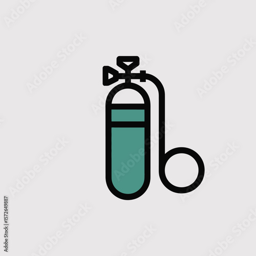 Minimalist Icon Design Sea Green and Blue Medical Oxygen Tank with Black Outline and Tubing medical icon
