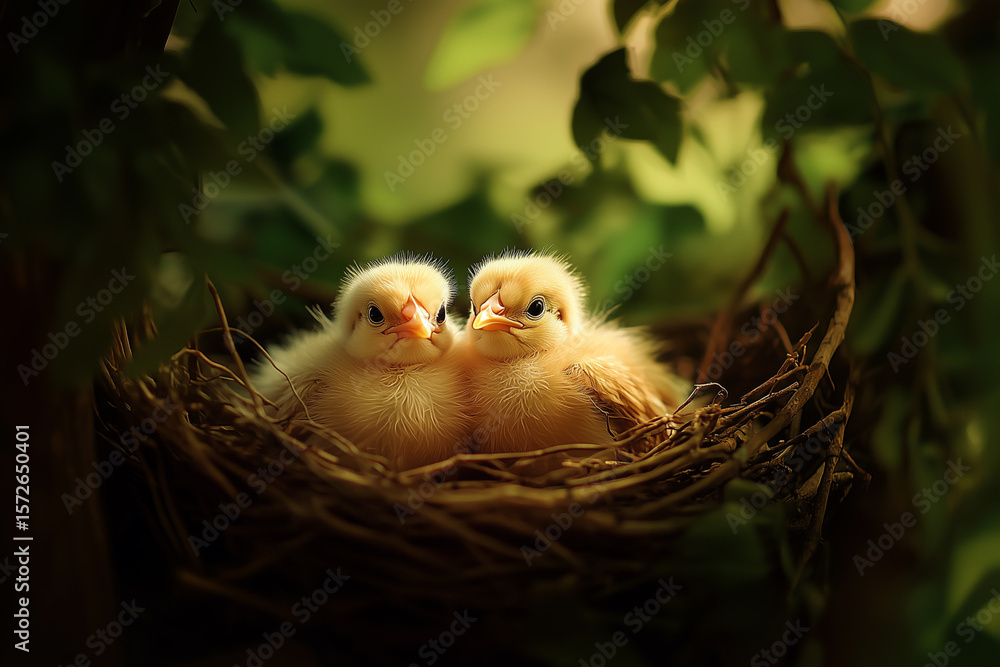 Chicks in the nest - little chicks sitting in a nest, generated AI Chicks in the nest - little chicks sitting in a nest, generated AI