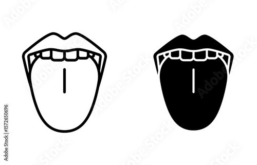 Mouth with tongue sticking out icon, line editable stroke and silhouette