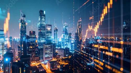 Wallpaper Mural Night city skyline with economic data Torontodigital.ca