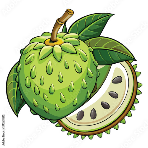 Sliced, tropical fruit with leaves