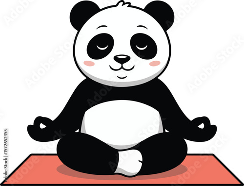 Cute panda bear doing yoga. Peaceful and serene illustration. Vector transparent png.