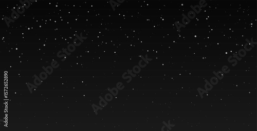 Snowfall black night background. Simple circle shape snowflakes dark banner. Winter Minimalist fall of snow vector design for poster cover card. Copy space. Flat style.