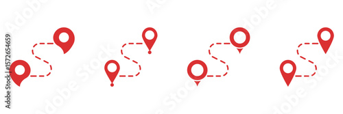 Location Pin Pathway Solid Icon Set. Navigation, Route Planning, And Gps Tracking Silhouette Symbol Collection. Travel And Directional Guidance. Isolated Vector Illustration