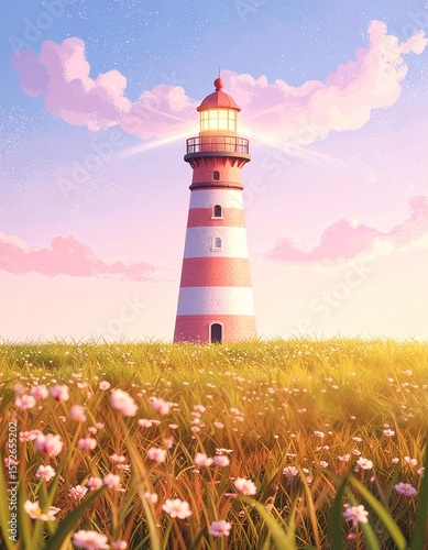Whimsical Lighthouse- A Tower of Light in a Cartoon Landscape Under Pastel Clouds_2.jpg