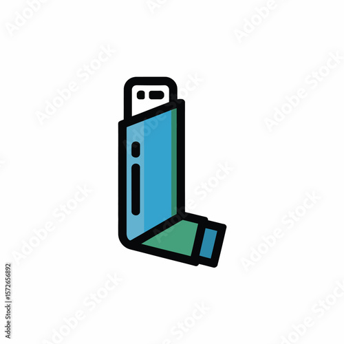 Minimalist Icon Illustration of a Teal and Green Inhaler Medical Device for Asthma or Respiratory Treatment Simple Line Art Design for Healthcare and Pharmaceutical Applications