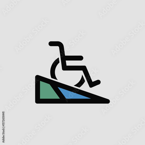 Minimalist Icon Illustration Wheelchair Ramp Accessibility Symbol Blue Green Colors Simple Design Vector Graphic