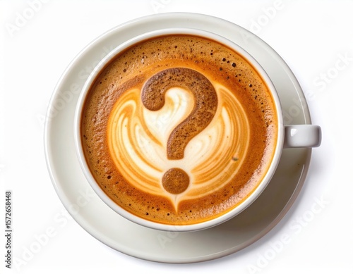 Question Mark Latte Art In White Cup