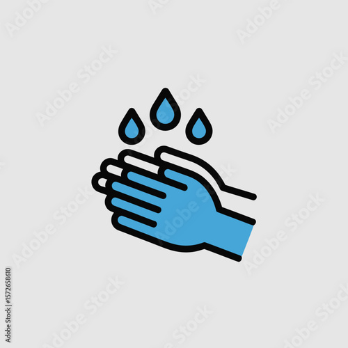 Minimalist Icon Light Blue Hands Washing Water Drops Hygiene Cleanliness Simple Graphic Design handwashing