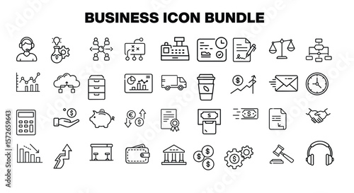 Collection of Business Icons Demonstrating Finance, Communication, and Strategy for Commercial and Personal Use in Digital Projects