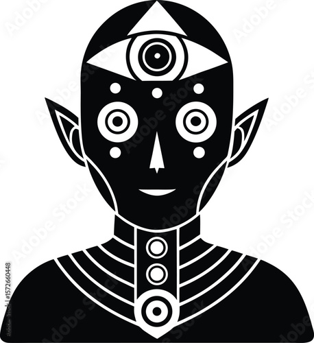 AI Oracle with Multi Eye Face Vector Black Silhouette