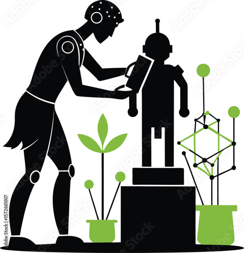 Android Sculptor Crafting Data Statue Vector Black