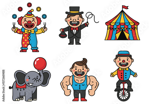 Vintage Circus Characters: Illustrative Art of Clowns, Strongman, Elephant & More