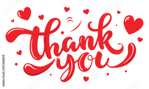 A vibrant thank you message in red cursive script is adorned with playful hearts, conveying gratitude and appreciation.