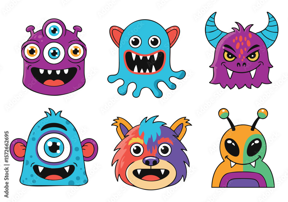 Fototapeta premium Cute Monster Characters: Colorful Pixel Art Designs for Kids