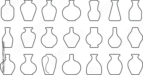 Vector illustration:  Collection of twenty diverse vase outlines.