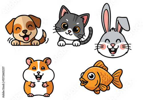Cute Pixel Art Pets: Dog, Cat, Rabbit, Hamster, Fish