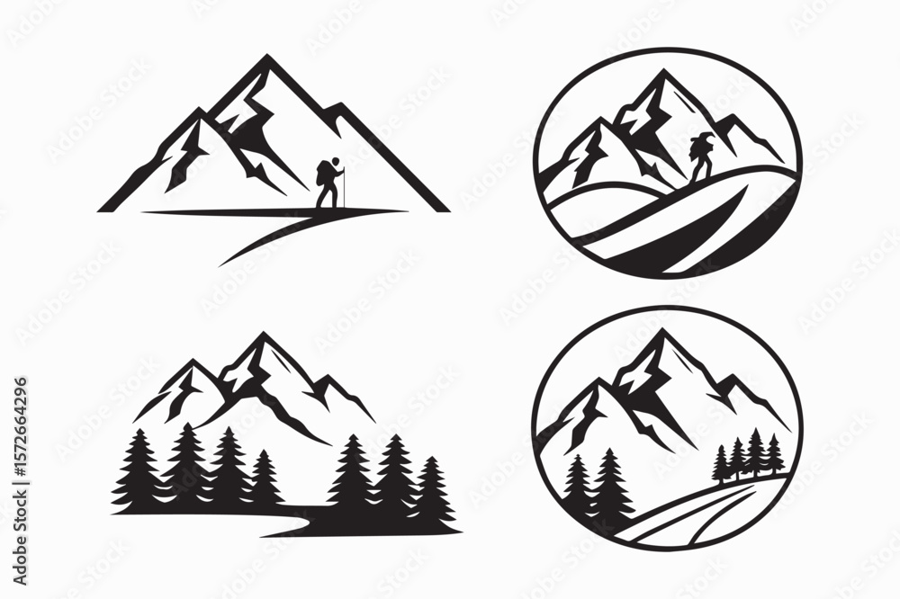 Fototapeta premium mountain icon set silhouette vector