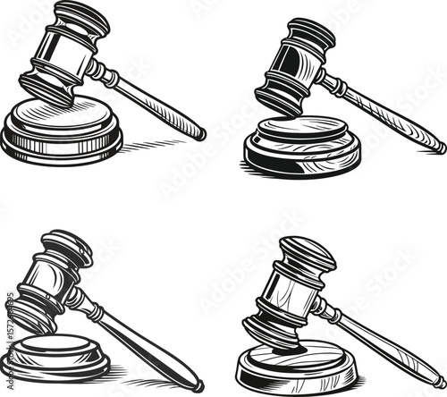 gavel and law book, judge gavel court justice law flat color vector illustration template design